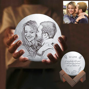 Custom 3D Moon Lamp, Personalized Gift With Your Photo, Desk Light, 3 Colors With Stand, Rechargeable, Birthday, Anniversary, Wedding Ideas