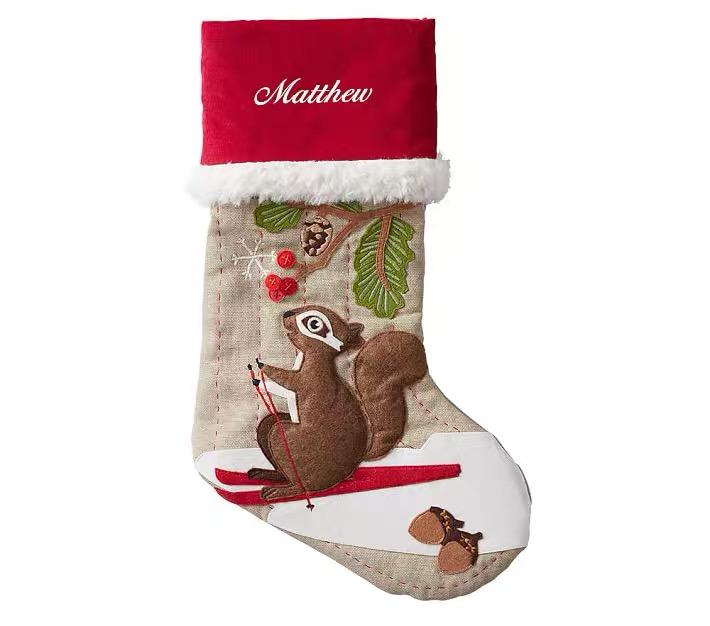 Personalized Christmas Stockings with Name, Embroidered Burlap Stocking, Custom Xmas Ornament for Family Decorations Holiday Gift
