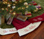 Personalized red velvet Christmas tree skirt with embroidered family name