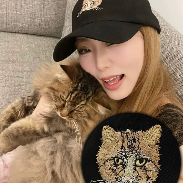 Personalized Pet Portrait Hat — Hand-Embroidered From Your Photo + Custom Name, Unique Gift for Him/Her