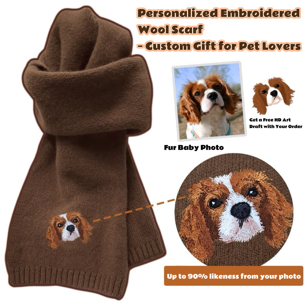 Custom Pet Portrait Embroidered Scarf | Wear Your Fur Baby Close
