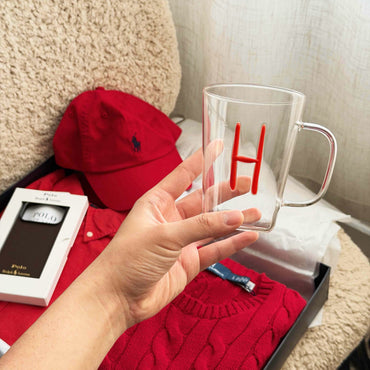 Personalized Hand-Drawn Initial High Borosilicate Glass Mug | Custom Letter & Engraving | Heat Resistant Coffee Milk Drinking Cup | Personalized Gift for Her, Him, Kids & Family