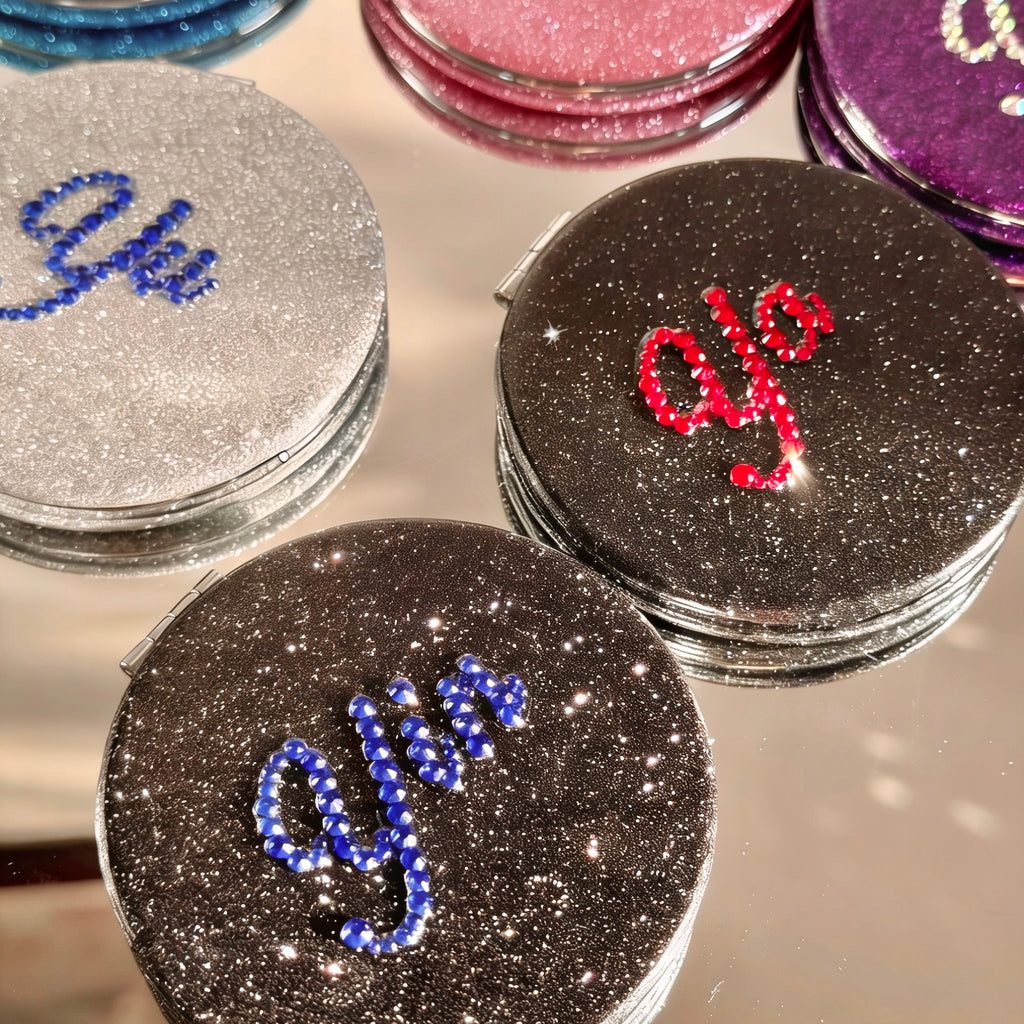 Personalized Custom Name Glitter Compact Mirror | Double-Sided Folding Travel Makeup Mirror | Bridesmaid Birthday Gift for Her & Kids | Gifts Journey