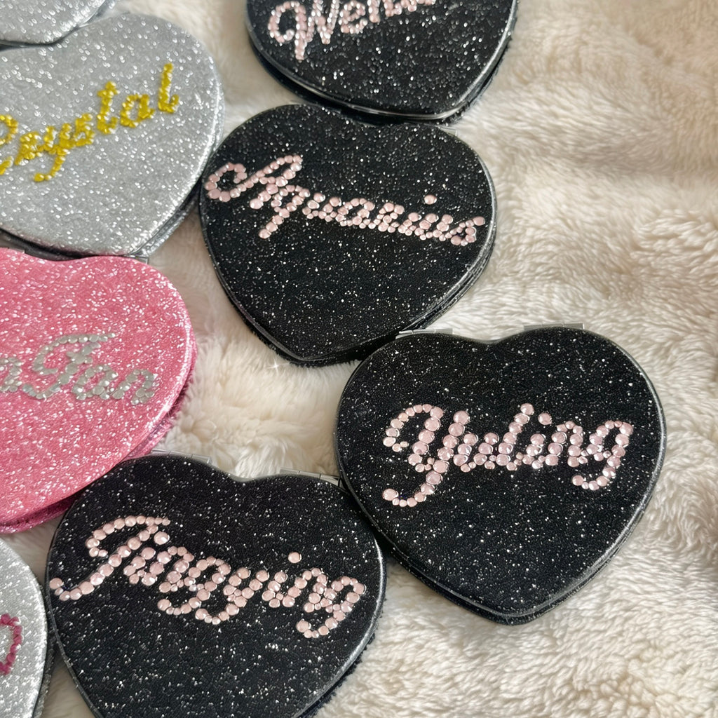 Personalized Custom Name Glitter Compact Mirror | Double-Sided Folding Travel Makeup Mirror | Bridesmaid Birthday Gift for Her & Kids | Gifts Journey