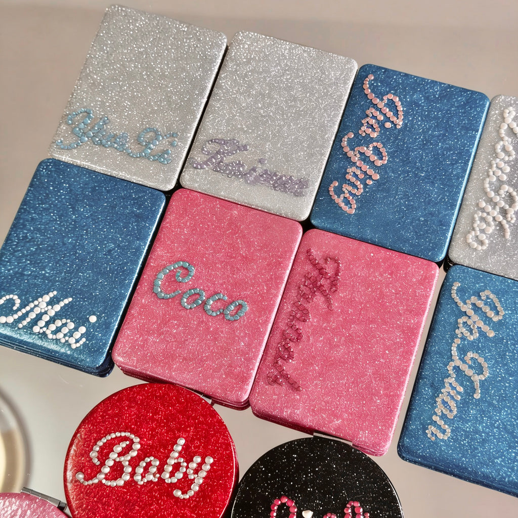 Personalized Custom Name Glitter Compact Mirror | Double-Sided Folding Travel Makeup Mirror | Bridesmaid Birthday Gift for Her & Kids | Gifts Journey