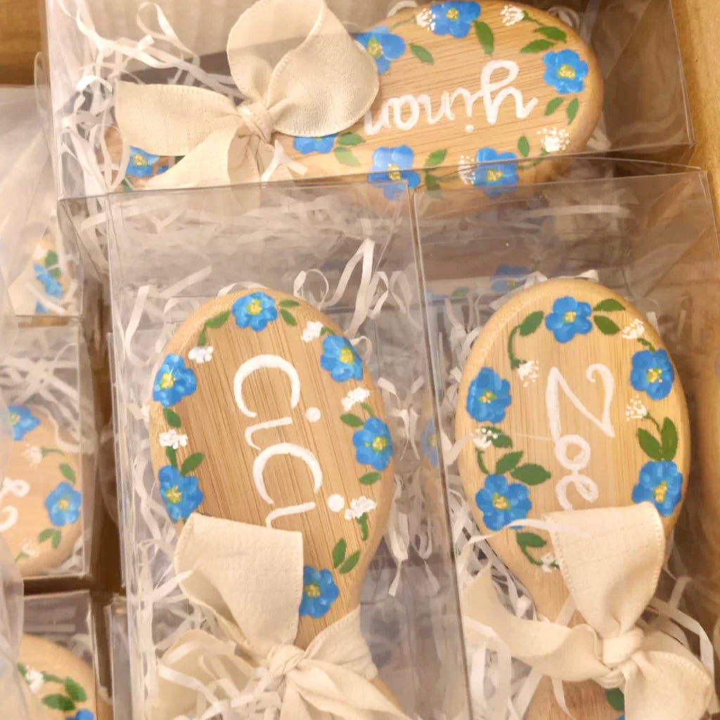 Personalized Hand-Painted Name Beech Wood Hair Brush | Custom Floral Design | Bridesmaid Birthday Gift for Her & Kids | Gifts Journey