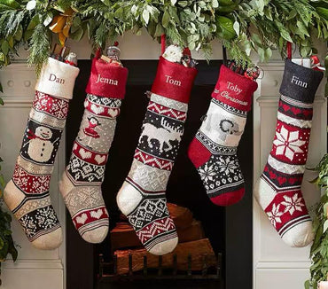 Custom Fair isle Christmas Stocking, Natural Knit Stocking, Family stockings, Old Fashioned Stocking Decors for Holiday, Xmas Ornaments