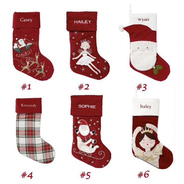 Christmas Personalized Velvet Stockings with Name, Embroidered Tartan Plaid Stocking, Custom Xmas Presents, Christmas 2021 Ornament Decor