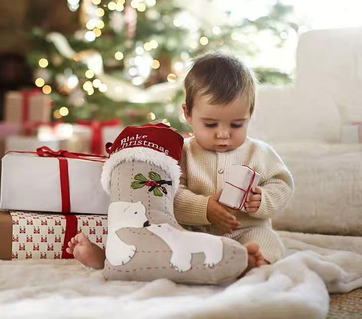 Personalized Christmas Stockings with Name, Embroidered Burlap Stocking, Custom Xmas Ornament for Family Decorations Holiday Gift