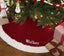 Personalized red velvet Christmas tree skirt with embroidered family name – photo 6