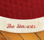 Personalized red velvet Christmas tree skirt with embroidered family name – photo 8