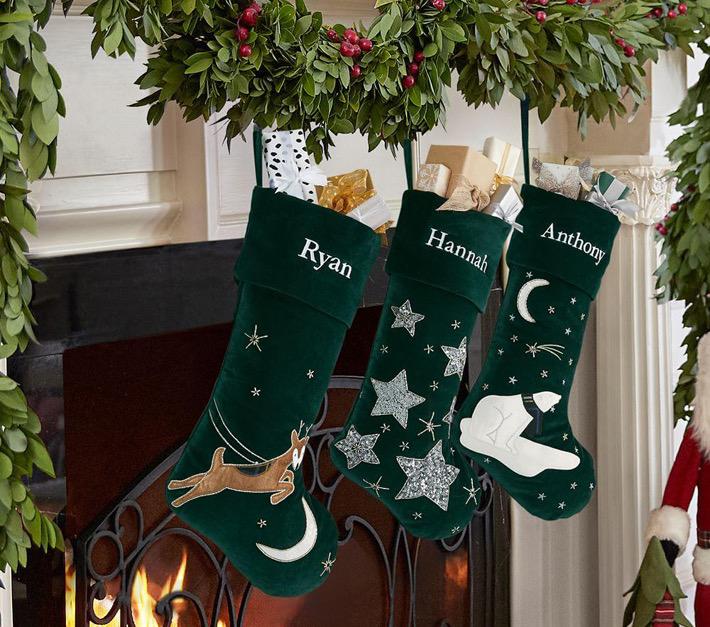 Christmas Personalized Velvet Stockings with Name, Embroidered Tartan Plaid Stocking, Custom Xmas Presents, Christmas 2021 Ornament Decor