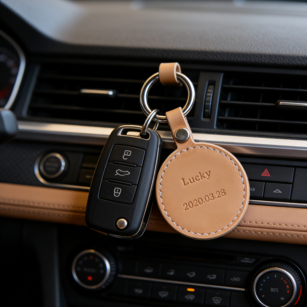 Custom Pet Photo Tag with Name & Date – Leather Memory Keepsake for Dogs & Cats