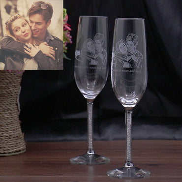 Custom Picture Toasting Flute Set, Engraved Name Crystal Champagne Cup, Personalized Photo Wine Glass, Best Wedding Birthday Gifts