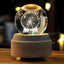 3D Crystal Ball Music Box (4.0"W * 5.1"H), Luminous Rotating Musical Box with Projection LED Light and Wood Base, Best Gift for Birthday, for Girls