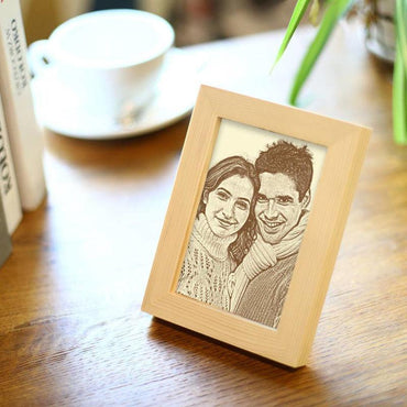 Personalized Woodcut Photo Frame, Self Portrait Wooden Photo Frame, Birthday Present Wedding Anniversary Gift Valentine's Day Gift