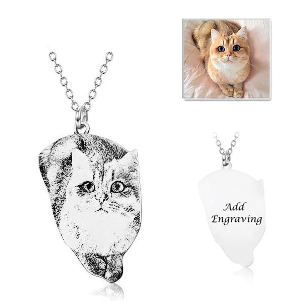 Personalized Your Pet Photo Necklace With Name, Custom Sterling Silver Cat Dog Picture Necklace, Pet Memorial Gift, Pet Lover Gift