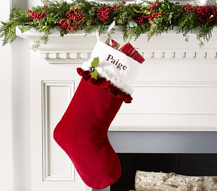 Christmas Personalized Velvet Stockings with Name, Embroidered Tartan Plaid Stocking, Custom Xmas Presents, Christmas 2021 Ornament Decor