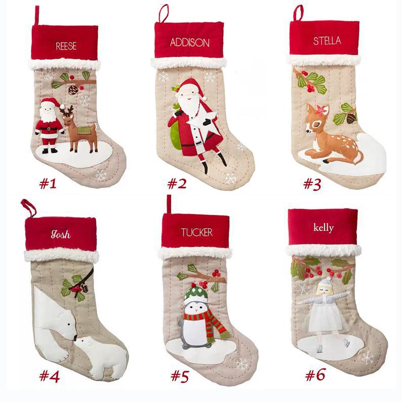 Personalized Christmas Stockings with Name, Embroidered Burlap Stocking, Custom Xmas Ornament for Family Decorations Holiday Gift