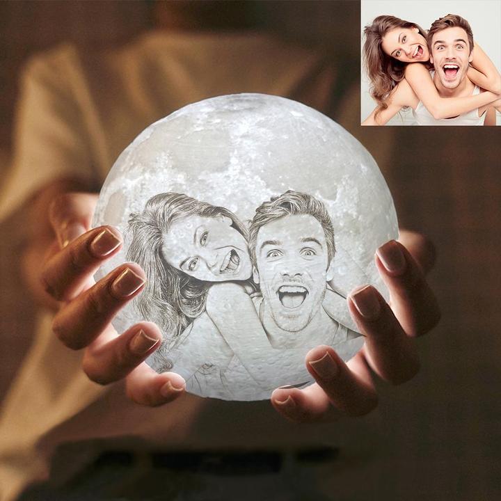 Custom 3D Moon Lamp, Personalized Gift With Your Photo, Desk Light, 3 Colors With Stand, Rechargeable, Birthday, Anniversary, Wedding Ideas